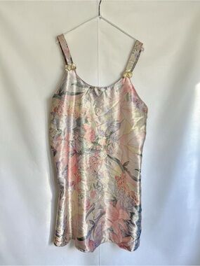 Silky floral mini slip dress with bow details
